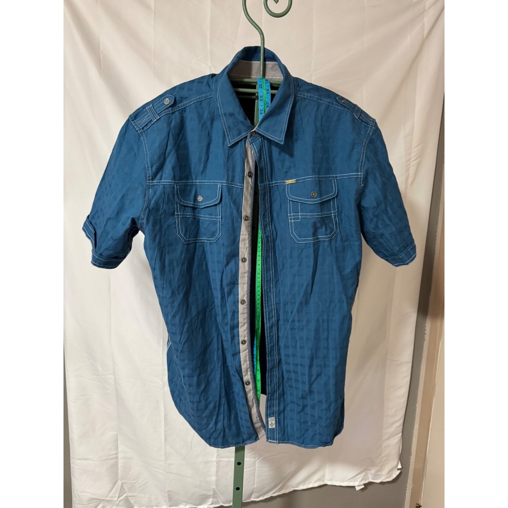 Swiss Cross Button Up Shirt Mens XL Blue Short Sleeve Outdoor Casual Lightweight